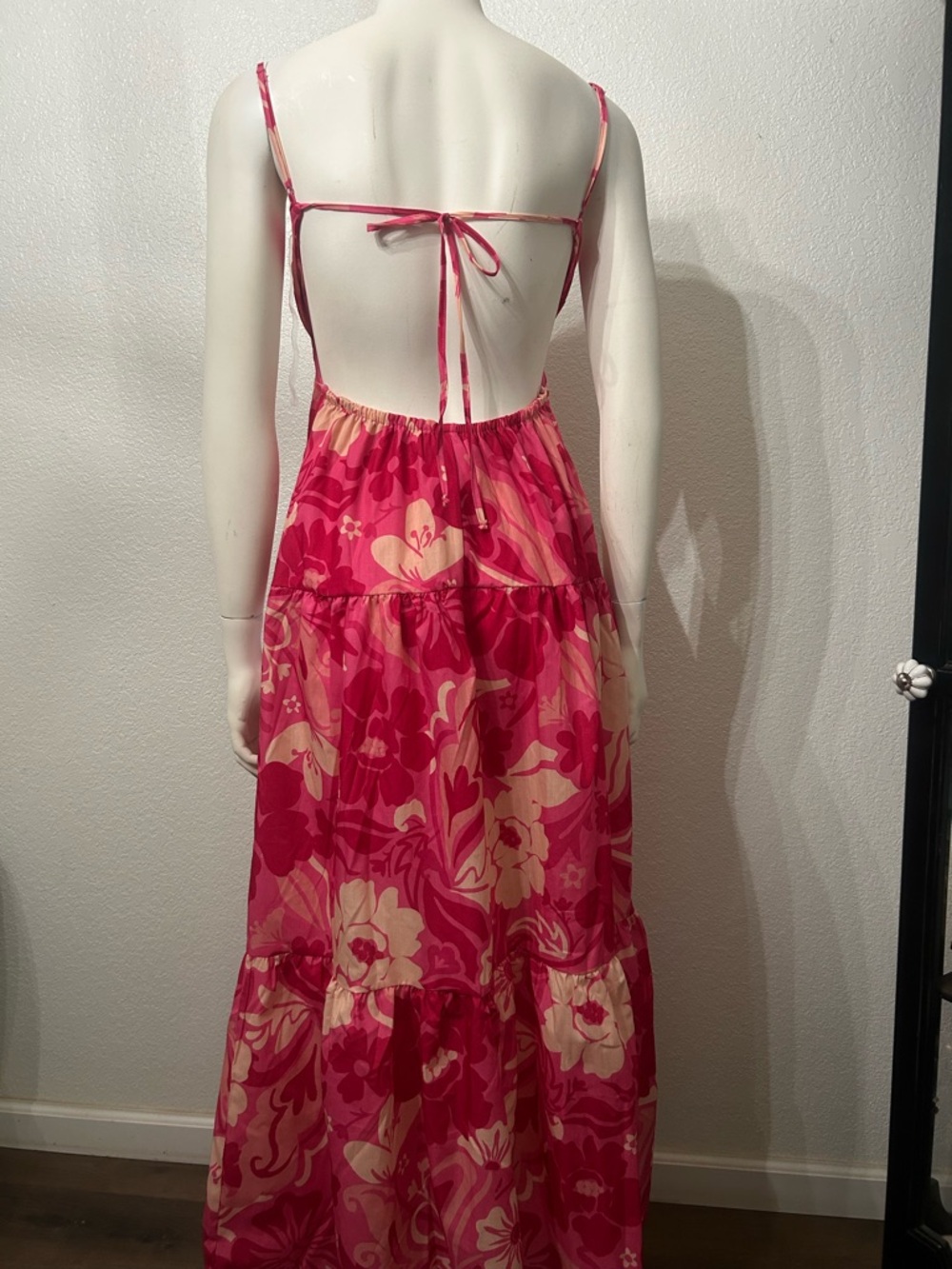 Crystal Doll Fuchsia and Cream Floral Tie-Front Maxi Dress - Picture 4 of 5